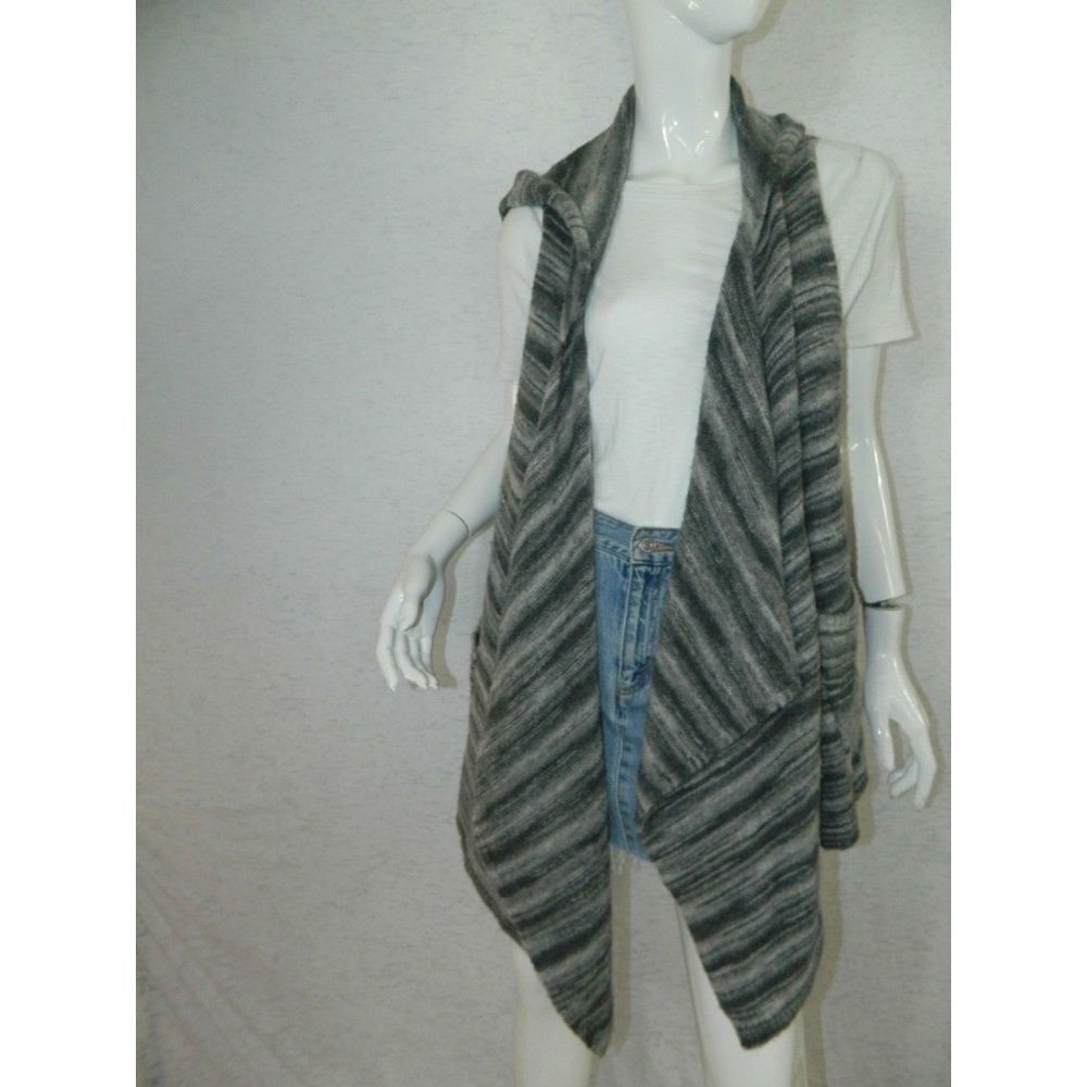 Joie  Cardigan Sweater Sleeveless Pocket‎ Gray Open Front Hooded Size Medium